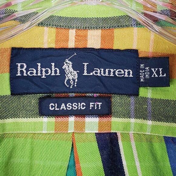 Polo Ralph Lauren Shirt Oxford Button Down SS Mens Size XL Green Plaid - Picture 6 of 8